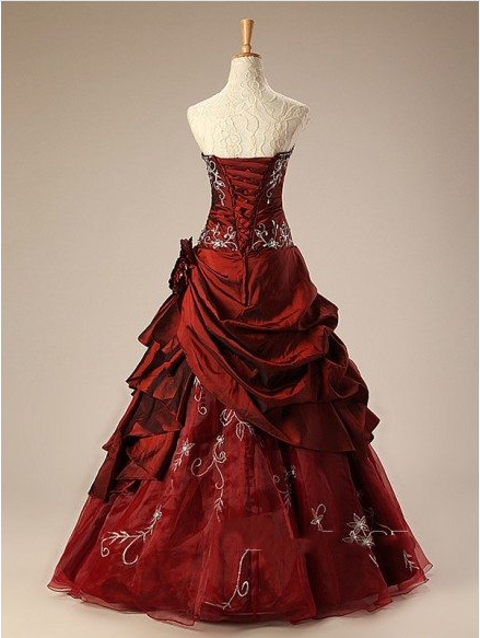 Vintage Burgundy Embroidery Beaded Sweet 16 Quinceanera A-Line Floor-length Prom Dress Birthday Dress Evening Dress Ball Gown HZ1024