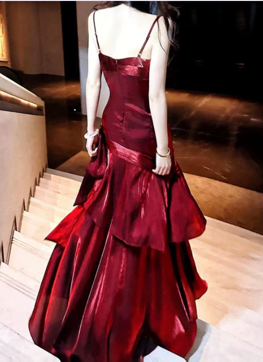 Elegant Satin Sweetheart Prom Dress Mermaid Spaghetti Strap Evening Gown Party Dress Long Formal Dress HZ1024