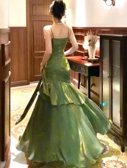 Elegant Satin Sweetheart Prom Dress Mermaid Spaghetti Strap Evening Gown Party Dress Long Formal Dress HZ1024