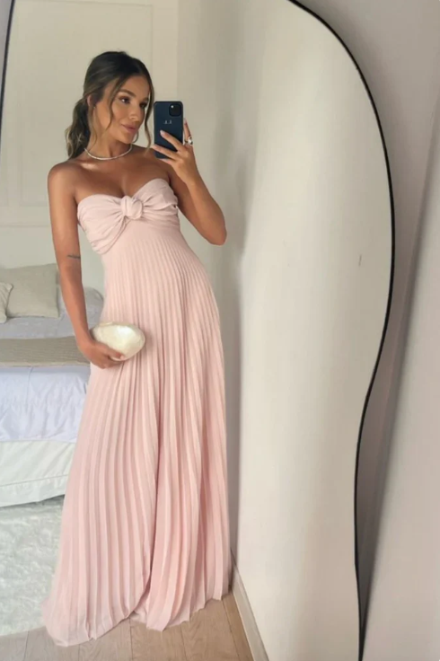 Elegant Pink Sweetheart Prom Dress A-Line Evening Gown Chiffon Pleated Party Dress Long Formal Dress HZ1024