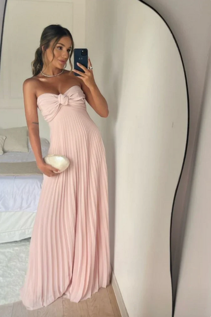 Elegant Pink Sweetheart Prom Dress A-Line Evening Gown Chiffon Pleated Party Dress Long Formal Dress HZ1024