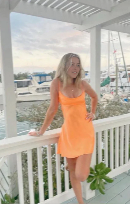 Vintage Orange Chiffon Homecoming Dress Sheath Party Dress Spaghetti Strap Cocktail Dress HZ1024