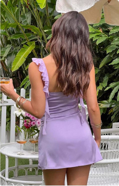 Vintage Lilac Sheath Homecoming Dress Satin Ruffles Party Dress Short Cocktail Dress HZ1024