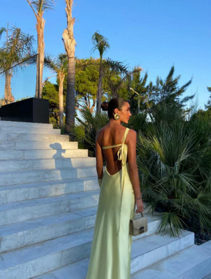 Elegant Yellow Satin Prom Dress One-shoulder Sheath Evening Gown Backless Party Dress Long Formal Dress HZ1024