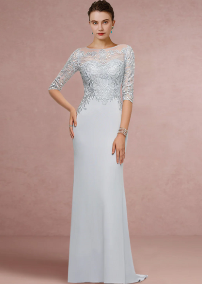 Vintage Sheath Scoop Neck Lace Sequined Mother of Bride Dress Half Sleeve Evening Gown Long Formal Dress HZ1024