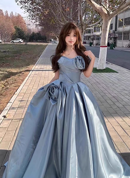 Gorgeous 3D Flowers Sweet 16 Quinceanera A-Line Off-the-shoulder Satin Evening Dress Ball Gown HZ1024