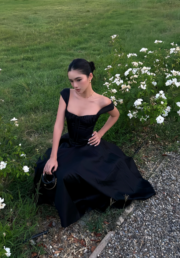 Chic Black A-Line Evening Gown Straps Party Dress Tea Length Formal Dress HZ1024