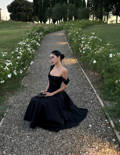 Chic Black A-Line Evening Gown Straps Party Dress Tea Length Formal Dress HZ1024