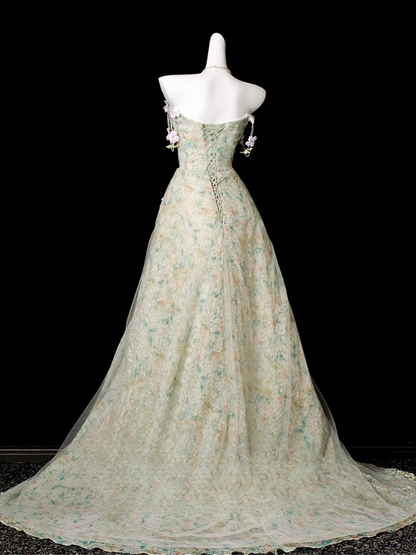 Elegant Floral Sweet 16 Quinceanera A-Line Strapless Evening Dress Long Ball Gown HZ1024