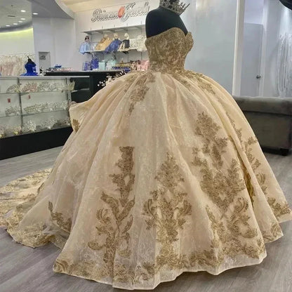 Gorgeous Apricot Sweetheart Beaded Embroidery Sweet 16 Quinceanera A-Line Prom Dress Birthday Dress Evening Dress Ball Gown HZ1024