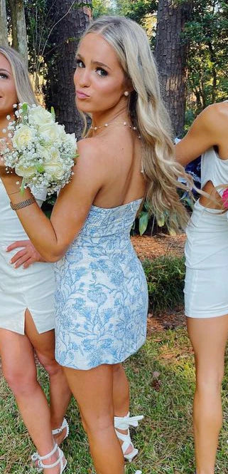 Cute Blue Strapless Sheath Short Party Dress Cocktail Dress Homecoming Dress HZ1024
