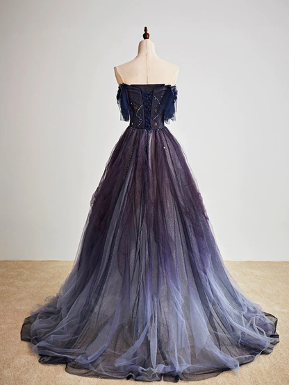 Purple Gradient Tulle Long Prom Dress, Beautiful A-Line Evening Party Dress gh2643