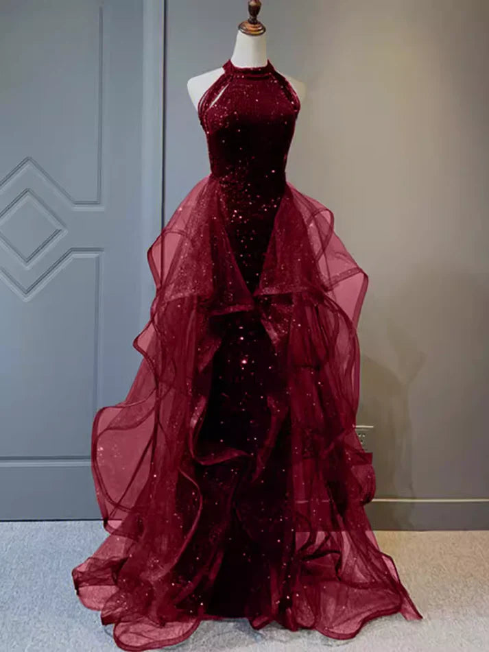 Burgundy/Black/Blue Shiny Bodycon Sequined Long Elegant Ball Gown Evening Dress gh3058