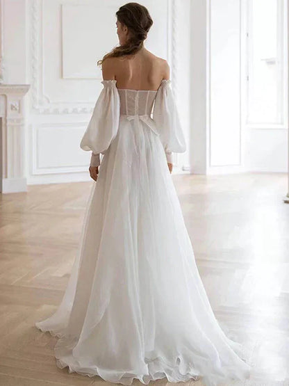 Girlhomeshops-White tulle fairy long floor-length wedding dress prom dress gh5391