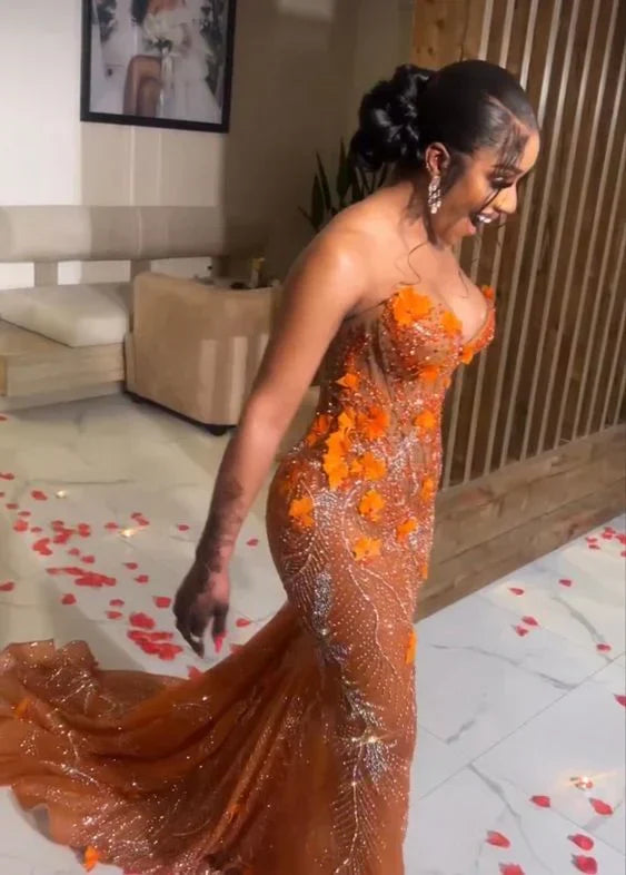 Charming Glittering Sequin Beaded Strapless Mermaid Floor-length Prom Dress Party Dress Evening Dress HZ1024