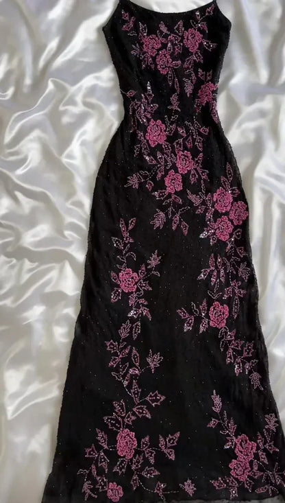 Retro Floral Exquisite Embroidered Spaghetti Strap A-Line Prom Dress Party Dress Evening Dress HZ1024