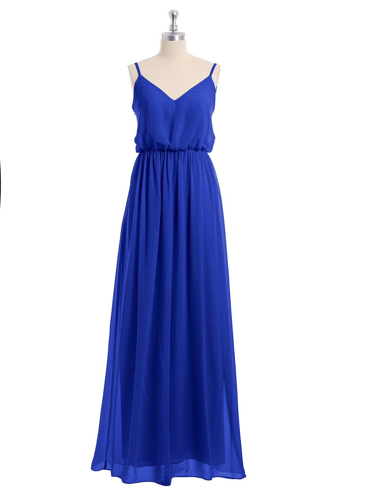 V-neck Spaghetti Strap Chiffon Bridesmaid Dresses-Royal Blue