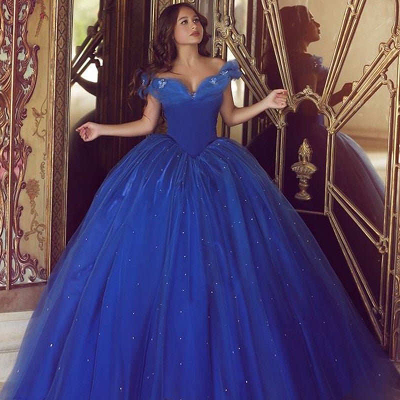 Royal Blue Tulle Cinderella Quinceanera Dresses Ball Gowns