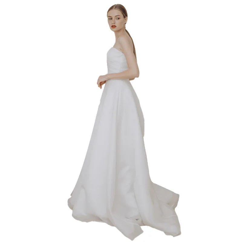 Customized Sexy Strapless Wedding Dress A-line Lace Up Elegance