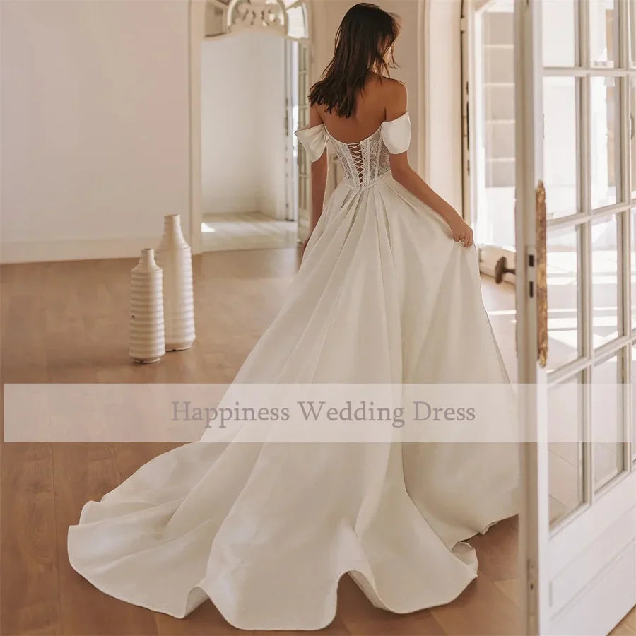 Customized Sweetheart Lace Corset Cap Sleeve Wedding Dress