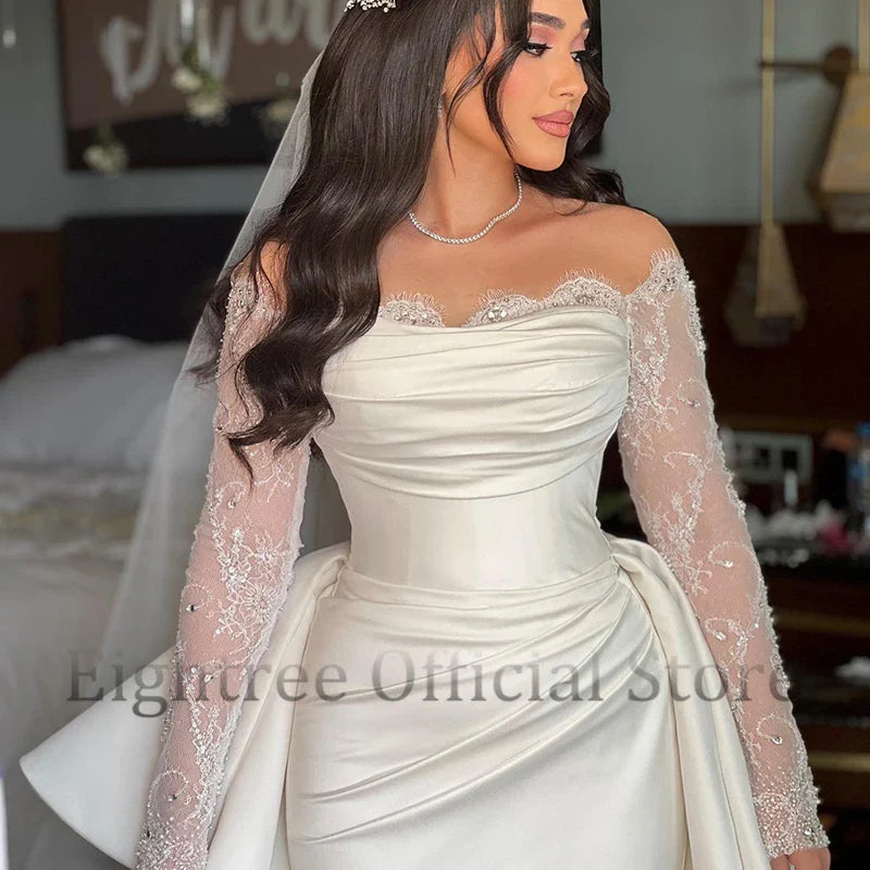 Eightree White Mermaid Wedding Dresses Off The Shoulder Gowns