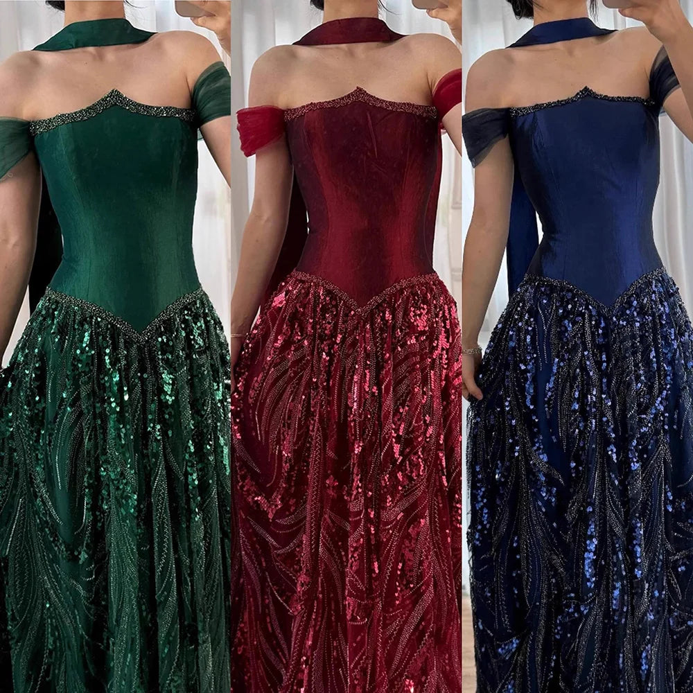 Luxury Arabic Navy A-Line Evening Dress Elegant Party Womens Dresses