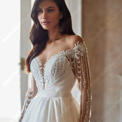 Elegant V-Neck Wedding Dress for Women A-Line Backless Gowns