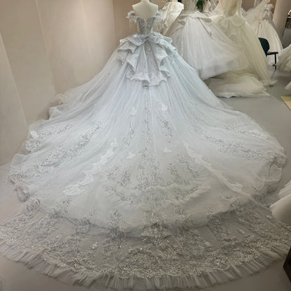 Exquisite Off Shoulder Wedding Dress with Beading and Lace Embellishments for Elegant Bridal Dress