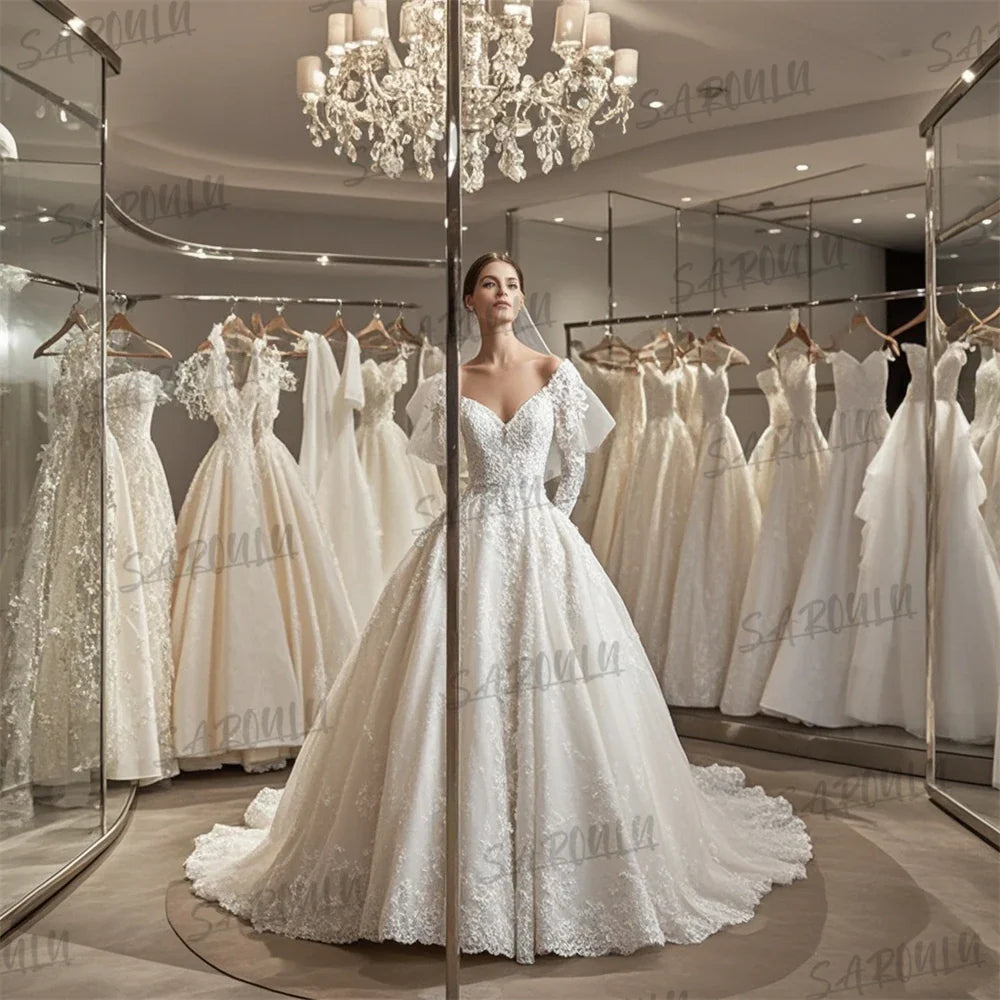 Graceful Floral A Line Wedding Dress with Sheer Back Gown
