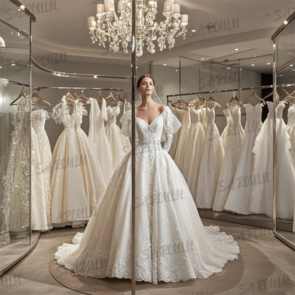 Graceful Floral A Line Wedding Dress with Sheer Back Gown