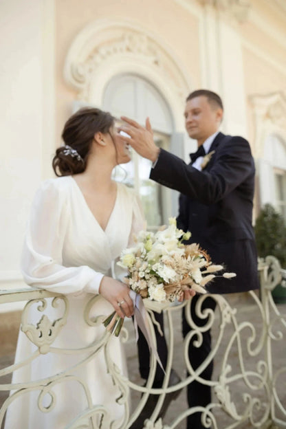 ANGELSBRIDEP Short Wedding Dresses A Line V Neck Puffy Gowns