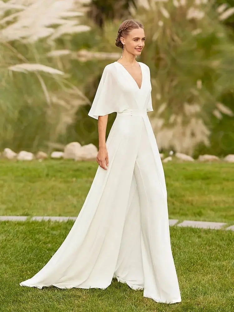 Lovely Beach Wedding Dresses White Pants Suit Bridal Gowns Summer Boho