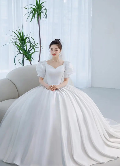 Vintage Princess Wedding Dress Satin Gown with Beading Plus Size