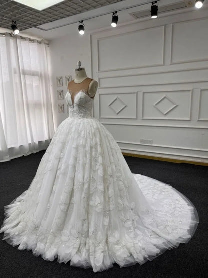 Eslieb Custom Made Wedding Dress Lace Beads Ball Gown