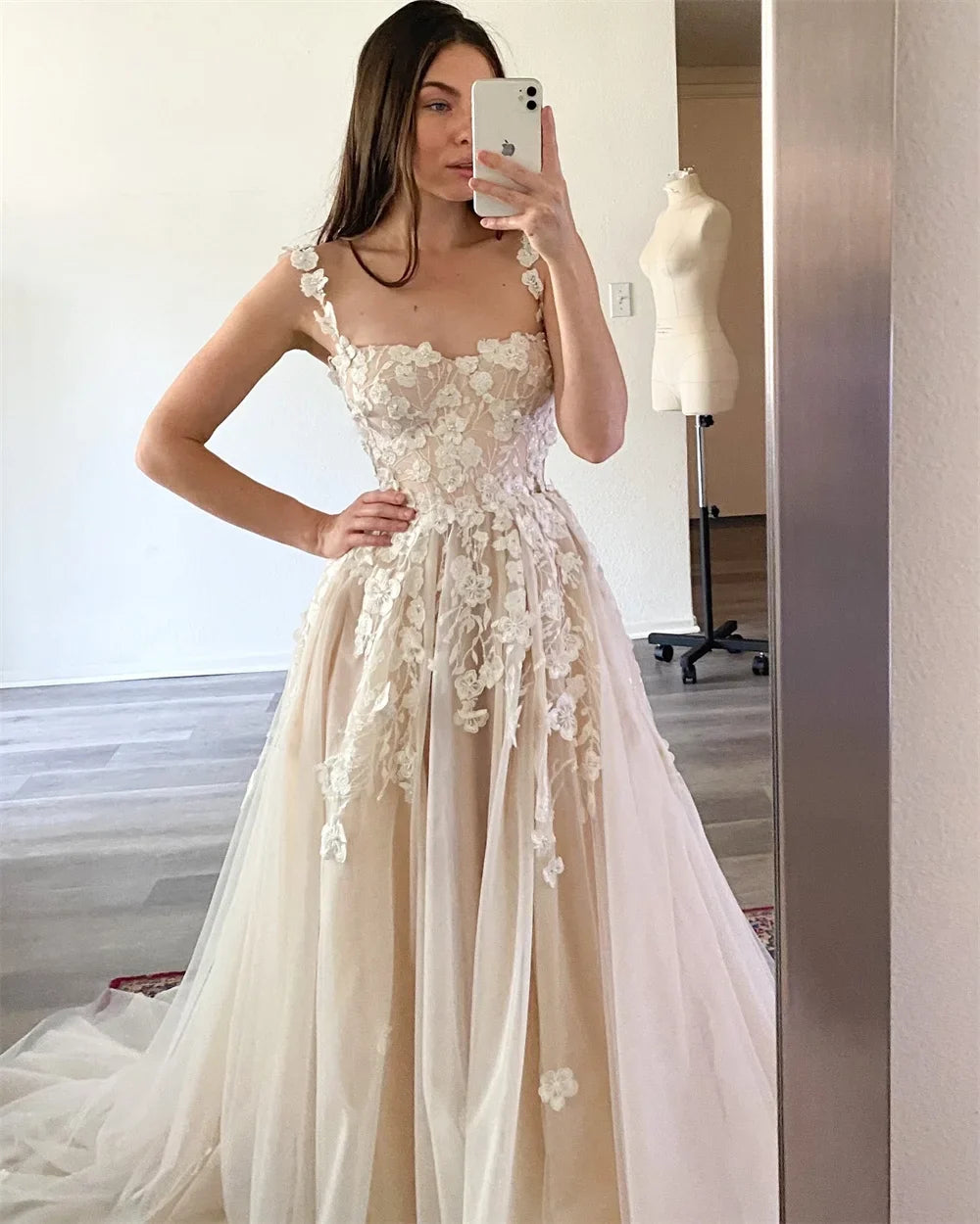 Amanda Customized Tulle Spaghetti Strap Evening Dresses