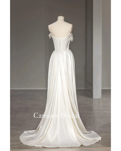 SONDR Mermaid Korea Short Sleeves Wedding Dress Satin Off Shoulder Bride Gown