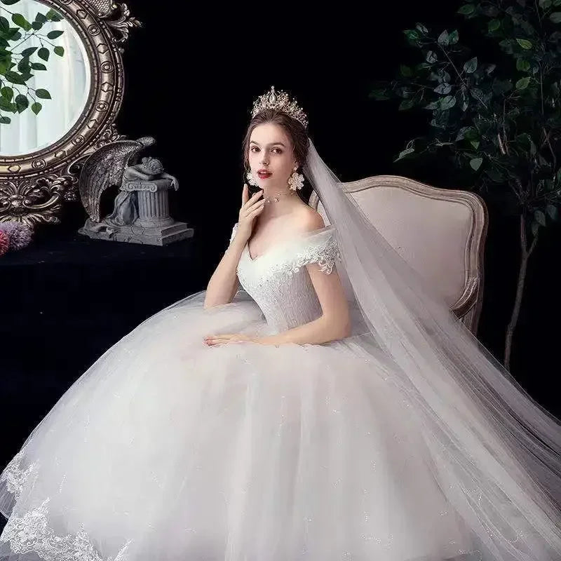 Wedding Dresses Illusion V-Neck Short Tulle Sequined Embroidery Beading Backless Off The Shoulder Luxury Bride Gown