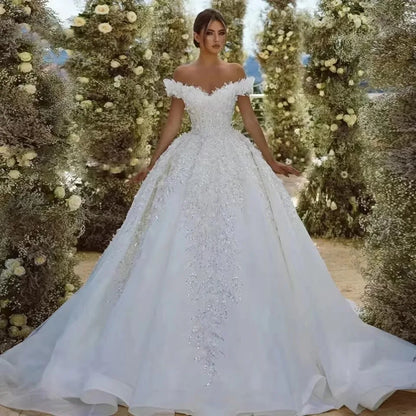 Customzied Ball Gown Princess Wedding Dresses Lace Sequined