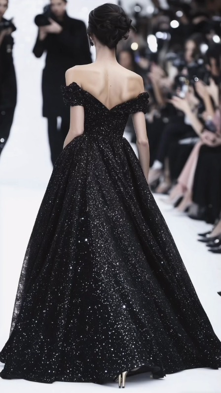 Elegant Black Off The Shoulder Sequins Evening Dress,Long Party Prom Dress cc2808