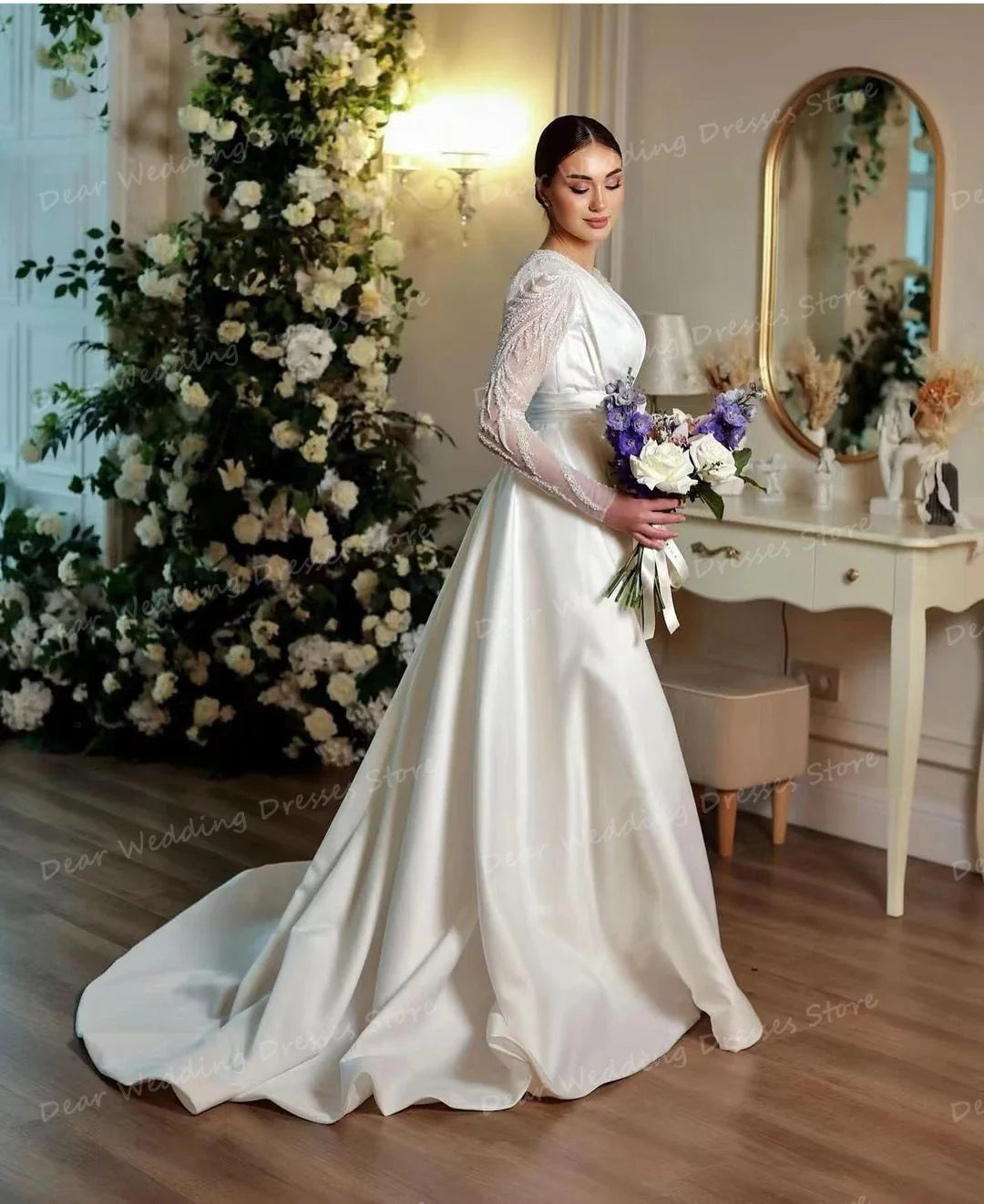 Luxury Satin Wedding Dresses Mermaid Sexy Glitter Gowns