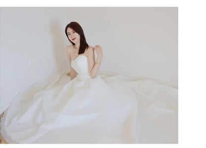 Customized Sexy Strapless Wedding Dress A-line Lace Up Elegance