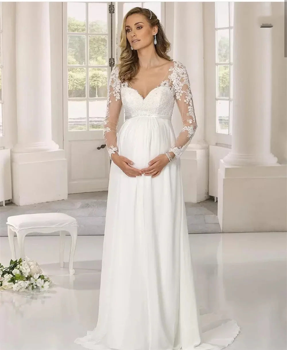 Maternity Wedding Gowns For Pregnant Women Chiffon A-Line Beach Boho Bridal Dresses