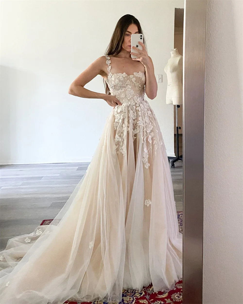 Amanda Customized Tulle Spaghetti Strap Evening Dresses