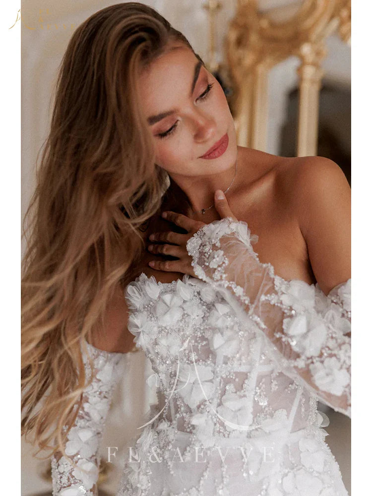 Luxury Beaded Short Wedding Dresses Lace Floral Appliques Long Sleeves Bridal Gown Mini Party Dress Customized