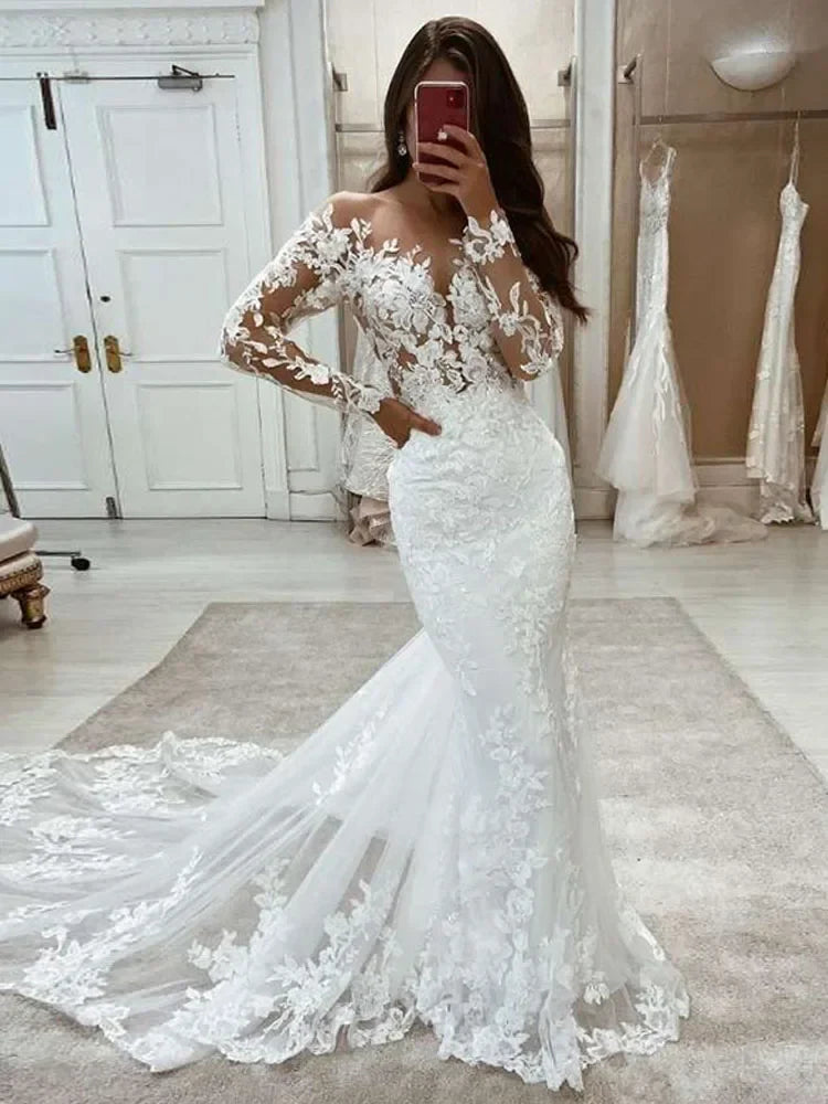 Luxury Custom Made Mermaid Lace Wedding Dresses Gown