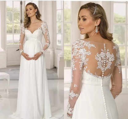 Maternity Wedding Gowns For Pregnant Women Chiffon A-Line Beach Boho Bridal Dresses