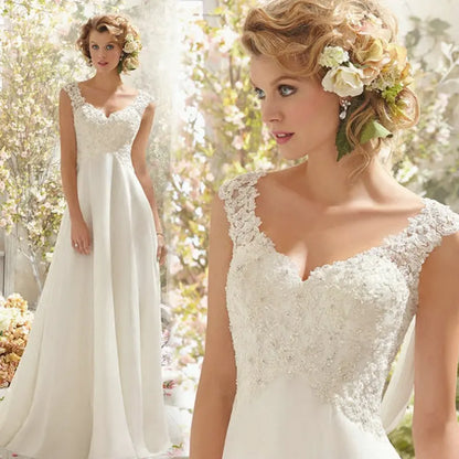 Elegant Beach Wedding Dress Plus Size Chiffon Lace Appliques