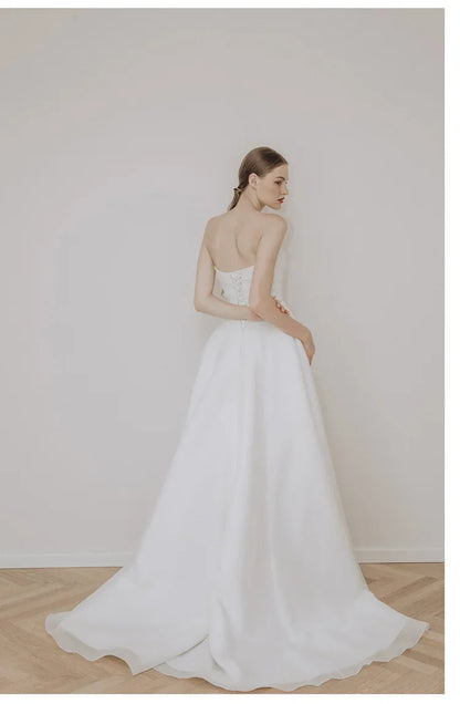 Customized Sexy Strapless Wedding Dress A-line Lace Up Elegance