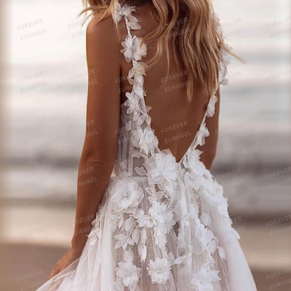 Princess Appliques Wedding Dresses A-Line Sleeveless V Neck Gowns