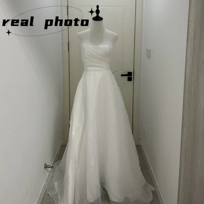Customized Sexy Strapless Wedding Dress A-line Lace Up Elegance